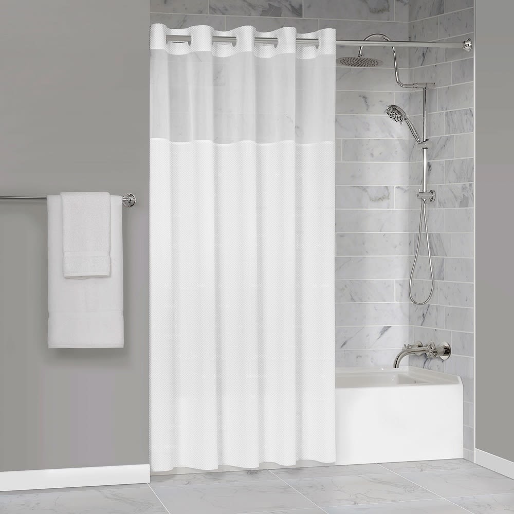 Protect360° Petite Waffle Shower Curtain, Snap-in Liner, Hook Free, Antimicrobial, 71x77, White/Silv